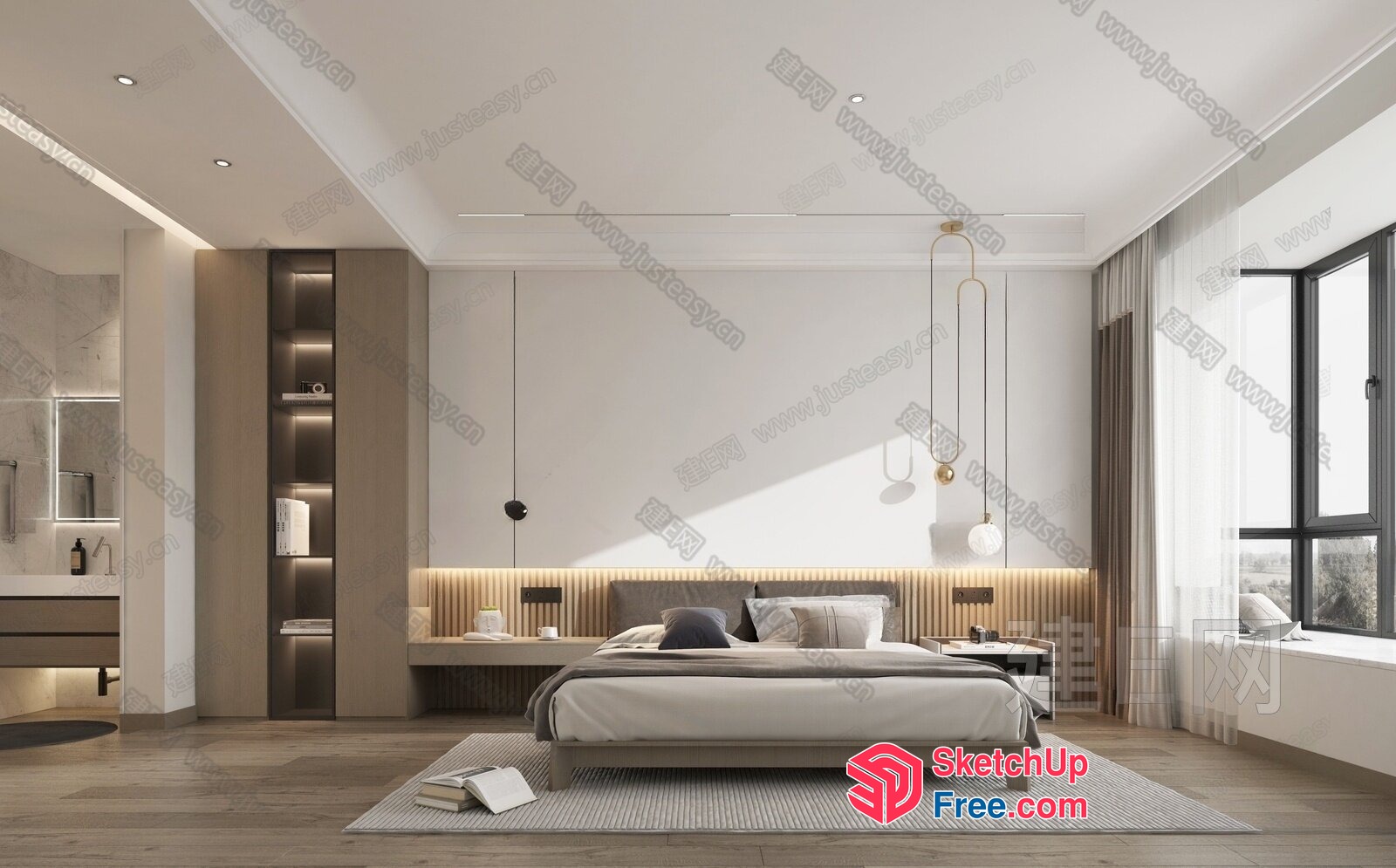 Modern Minimalist Bedroom With White And Brown Decor 3D SketchUp File