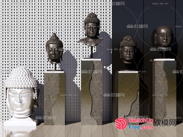 Buddha Statues Displayed On Decorative Pedestals 3D SketchUp File