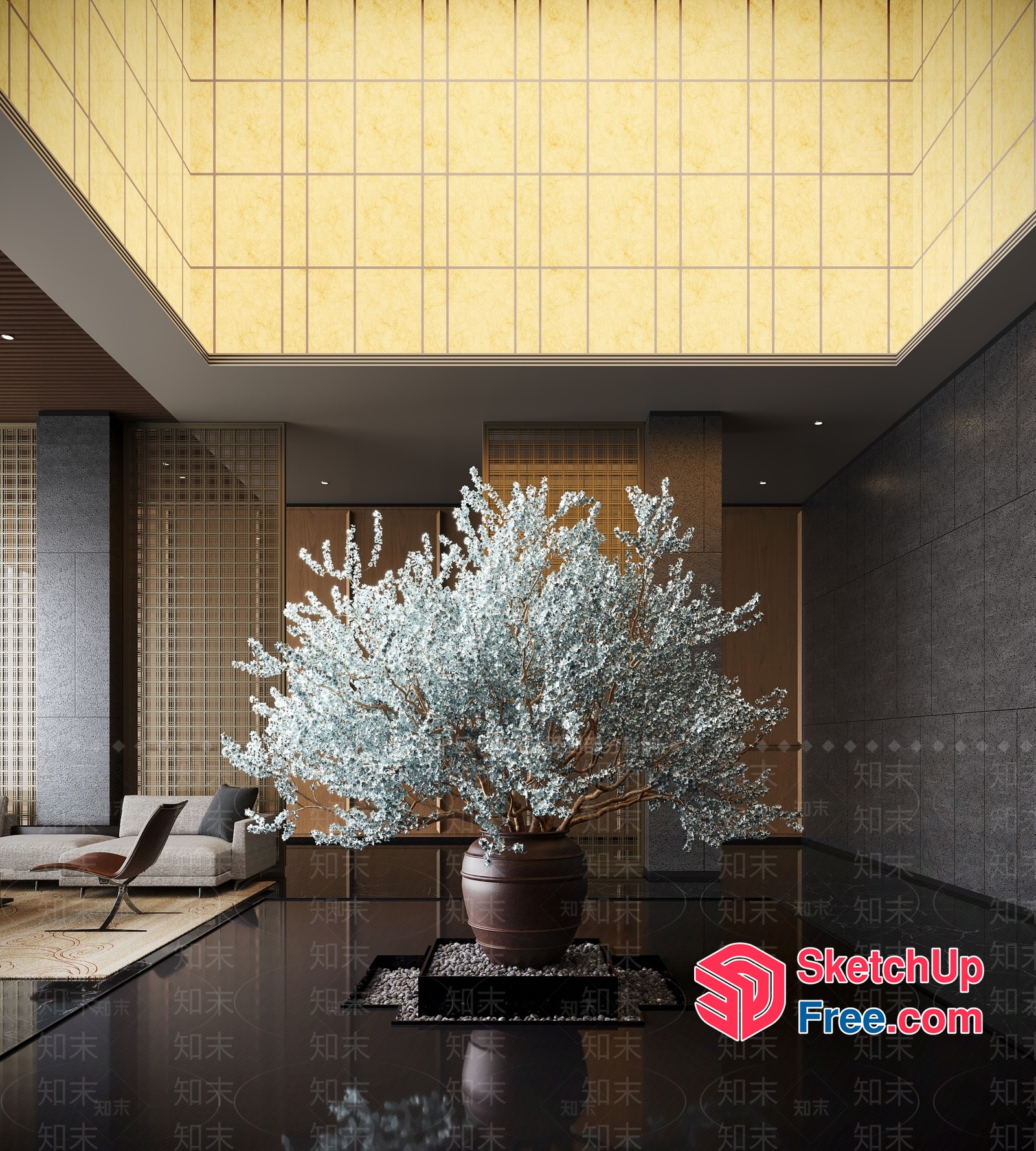 Modern Japanese-Inspired Interior With Natural Light And Decorative Elements 3D SketchUp File