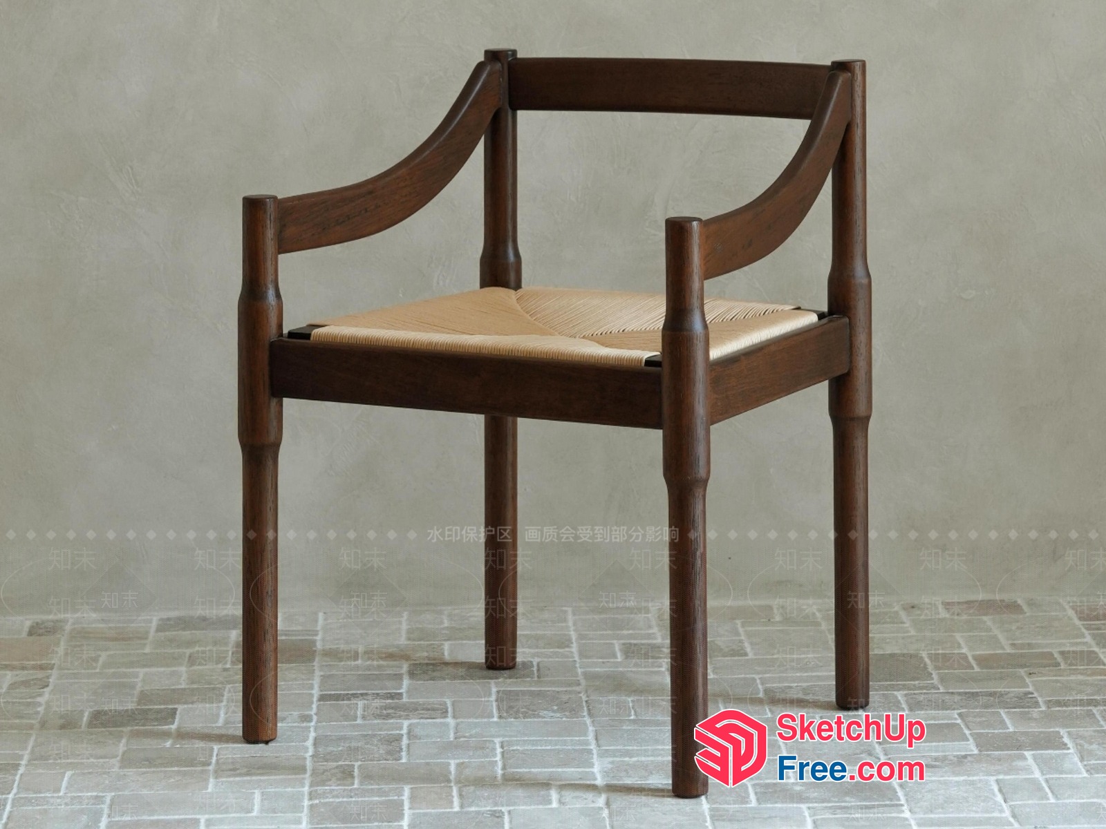 Modern Minimalist Wooden Chair With Woven Seat 3D SketchUp File