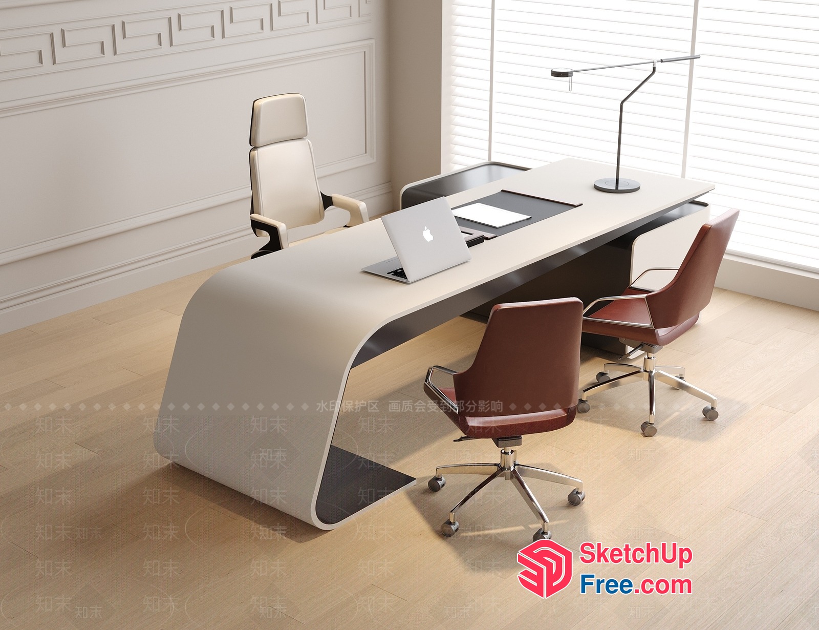 Modern Office Desk With Sleek Design And Elegant Lighting 3D SketchUp File