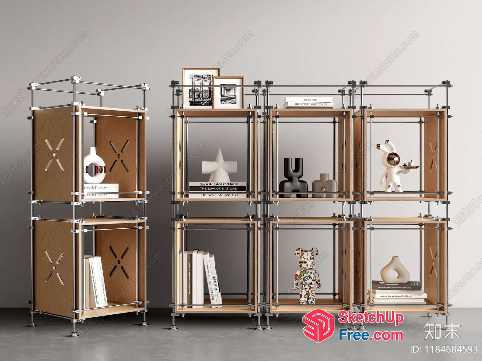 Modern Wooden And Metal Bookshelf 3D SketchUp File