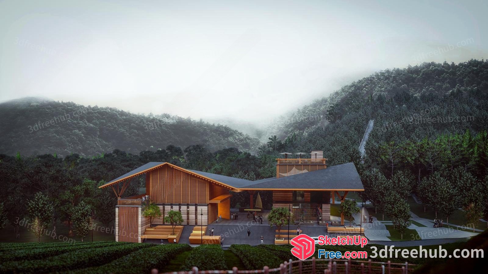 Modern Villa With A Roof Synthesis And A Parking Area 3D SketchUp File