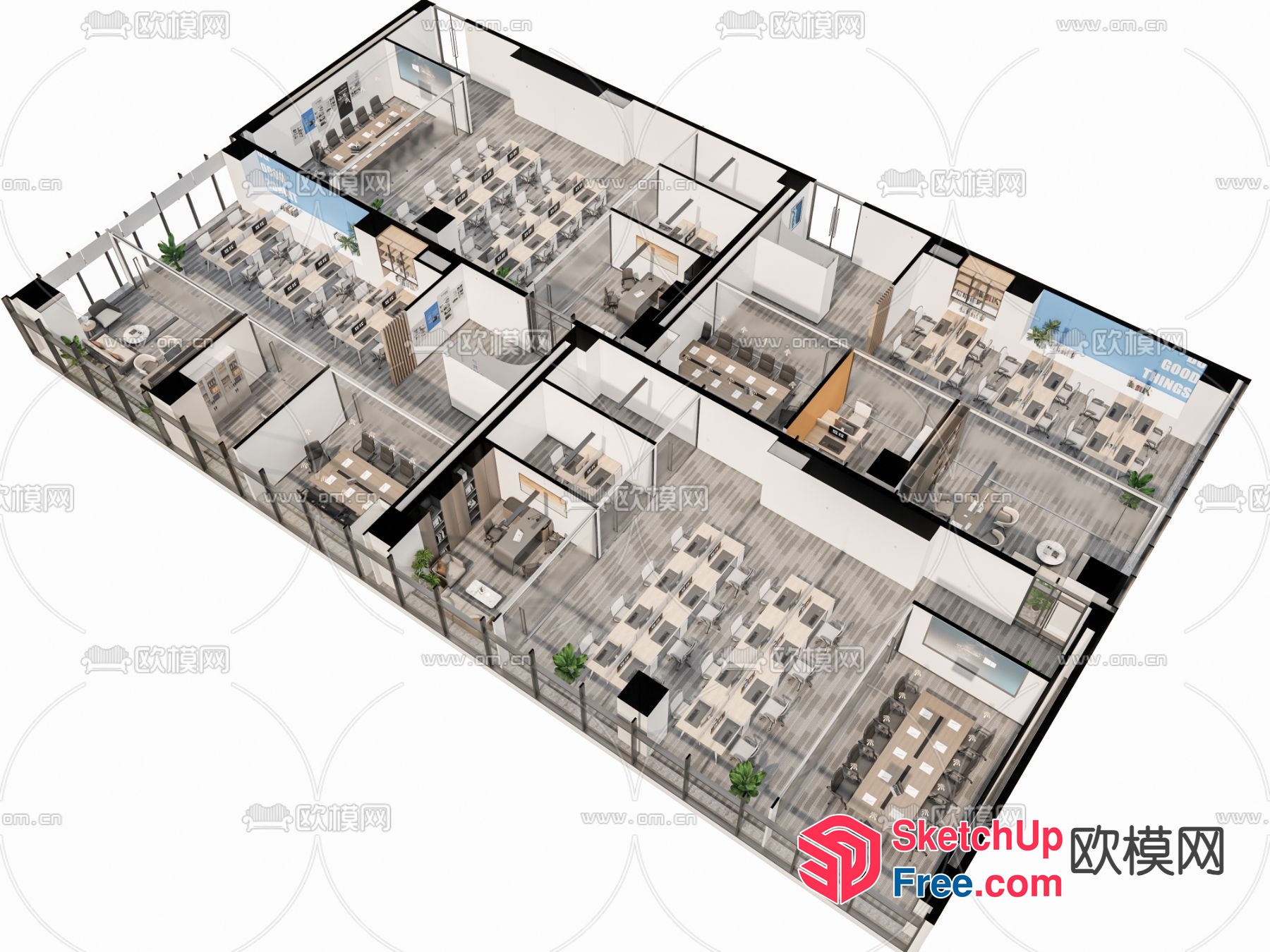 Modern Office Building Floor Plan 3D SketchUp File