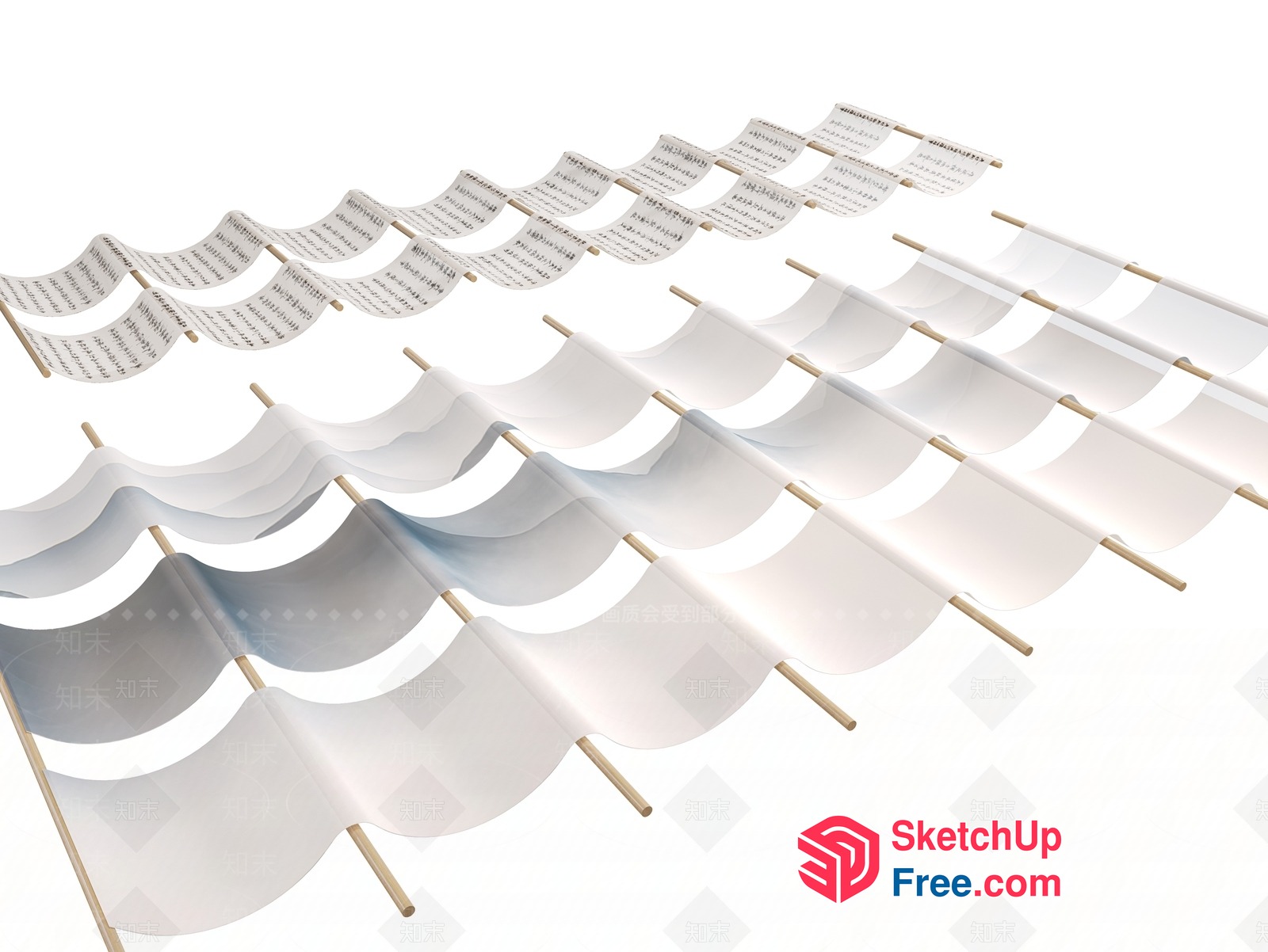 Rows Of White Flags With Wooden Sticks 3D SketchUp File