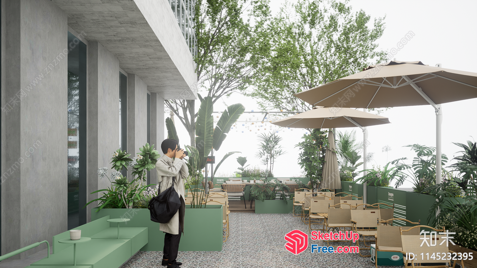 Exterior Patio With Modern Furniture And Greenery 3D SketchUp File