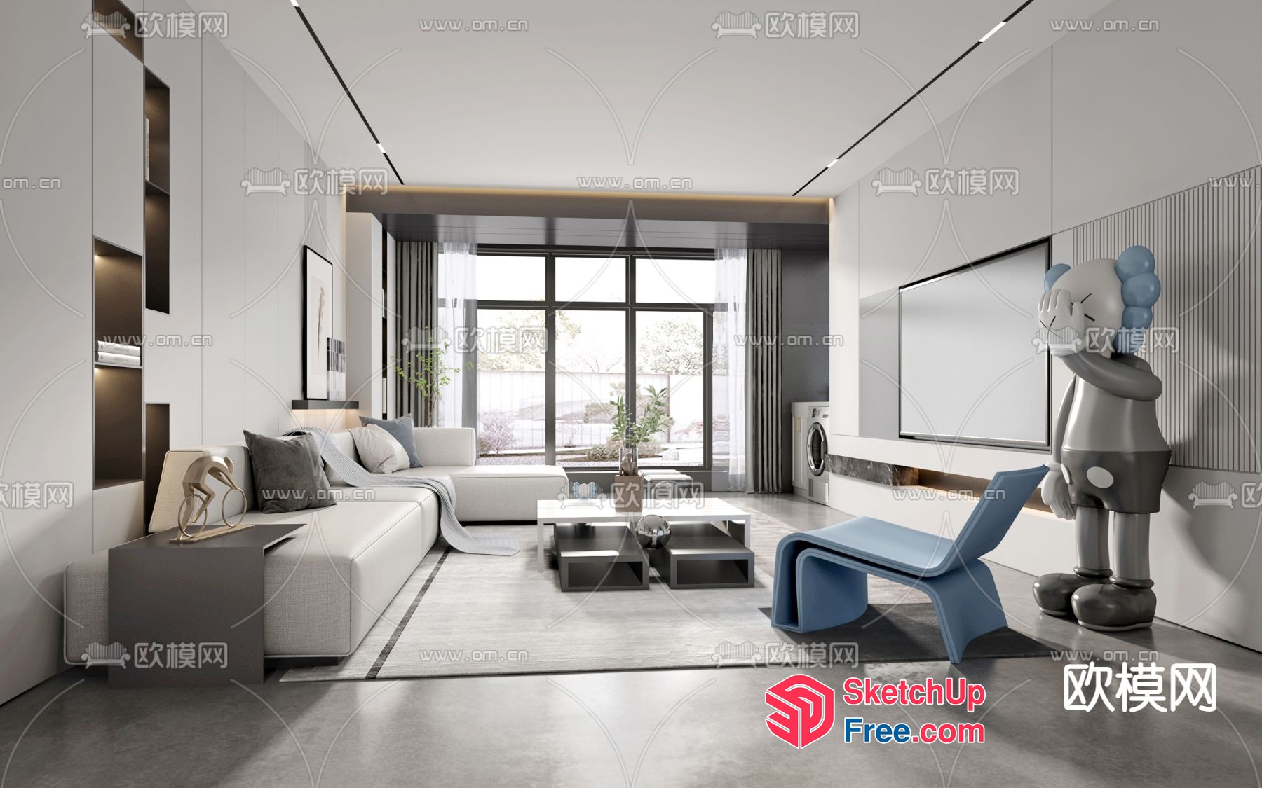 Modern Minimalist Living Room With Sleek Furniture And Large Windows 3D SketchUp File