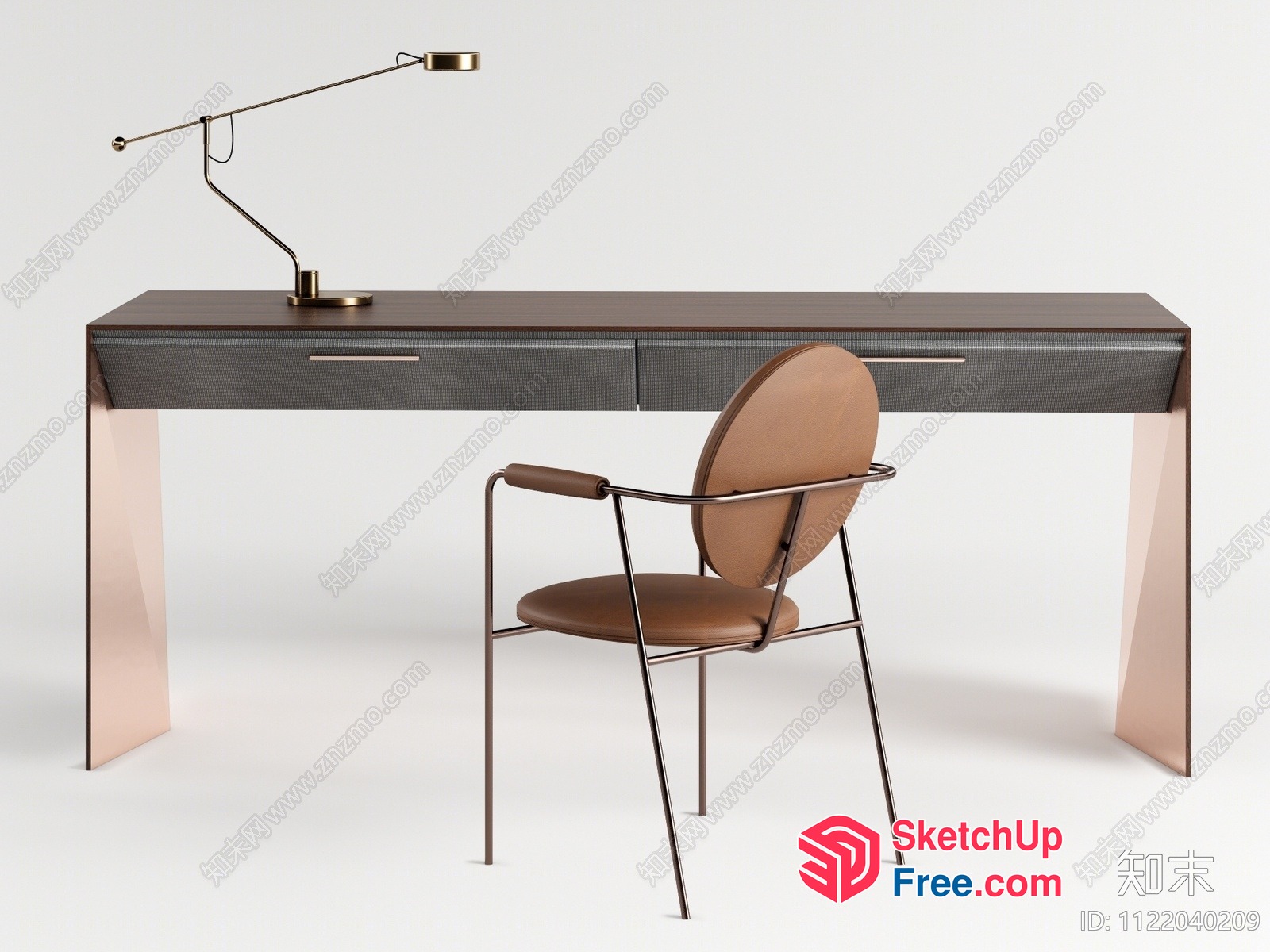 Modern Minimalist Office Desk And Chair Set 3D SketchUp File