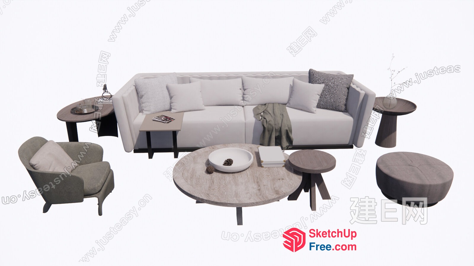 Modern Minimalist Living Room Furniture Set 3D SketchUp File