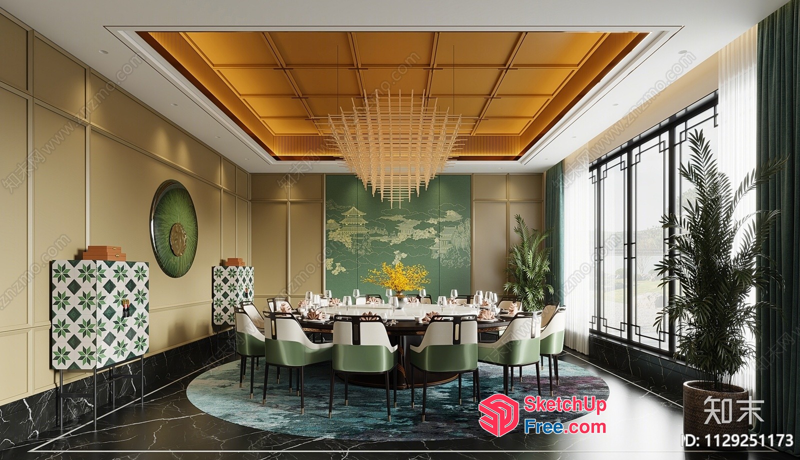 Elegant Modern Dining Room With Artistic Wall Decor 3D SketchUp File