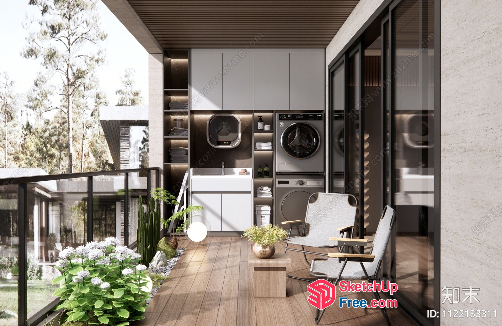 Modern Balcony With Outdoor Furniture And Appliances 3D SketchUp File