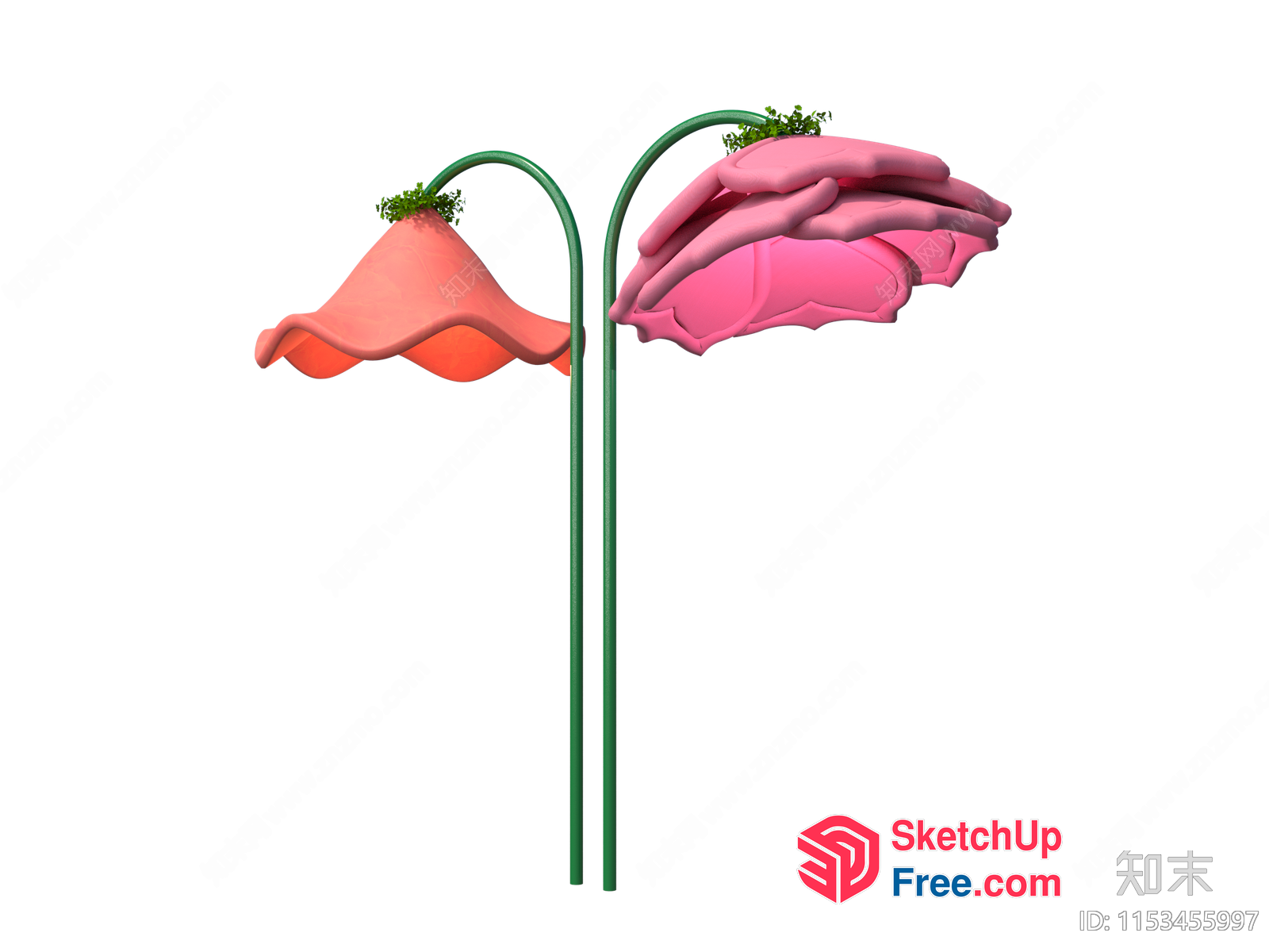Pink And Orange Flowers On Green Stems 3D SketchUp File