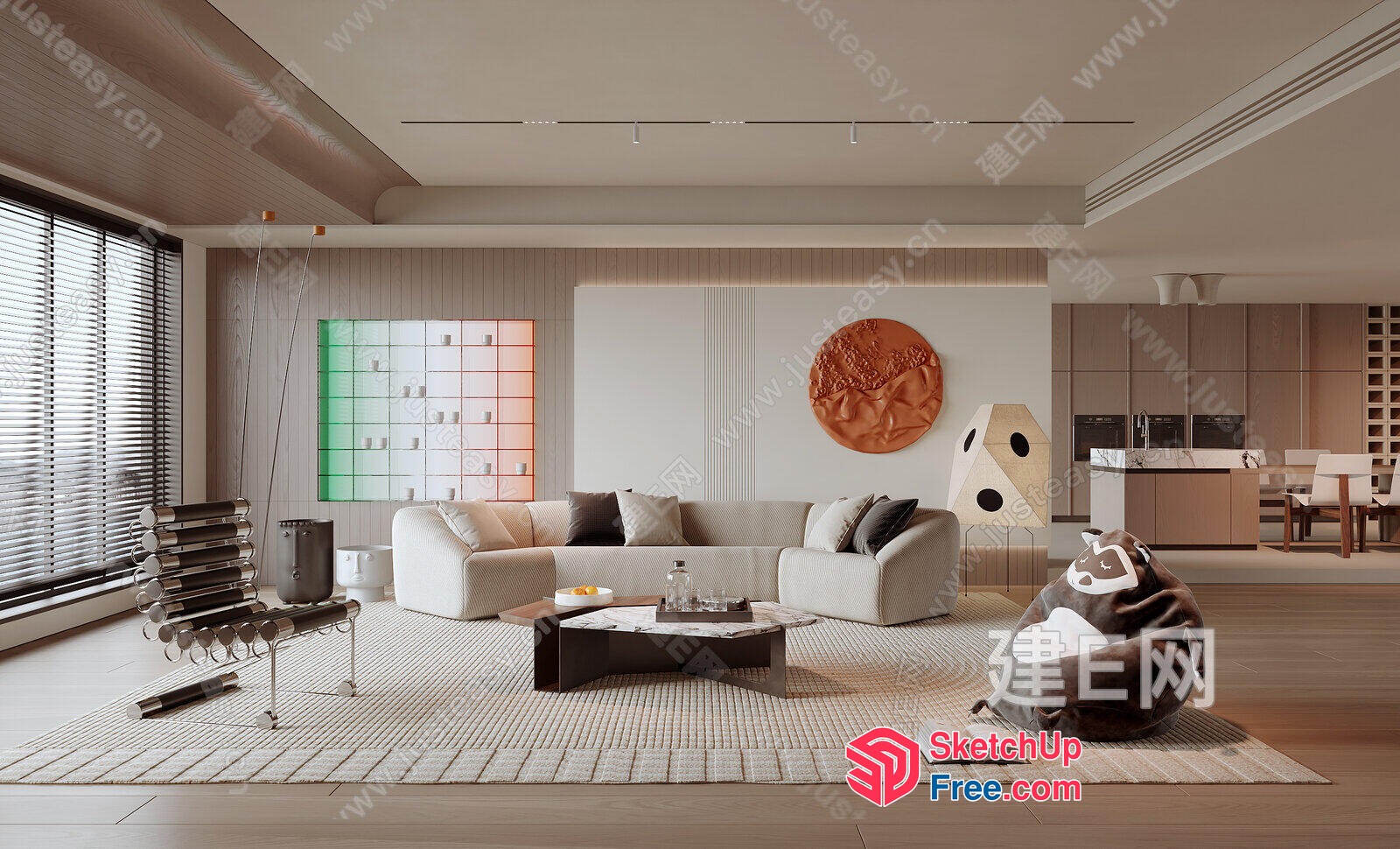 Modern Minimalist Living Room With Neutral Color Palette 3D SketchUp File