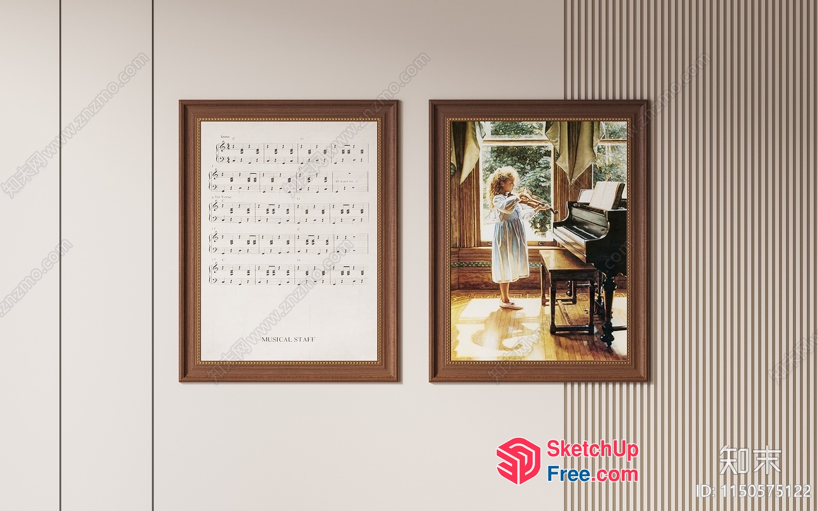Two Framed Art Pieces Of Musical Theme And A Child Playing Piano 3D SketchUp File