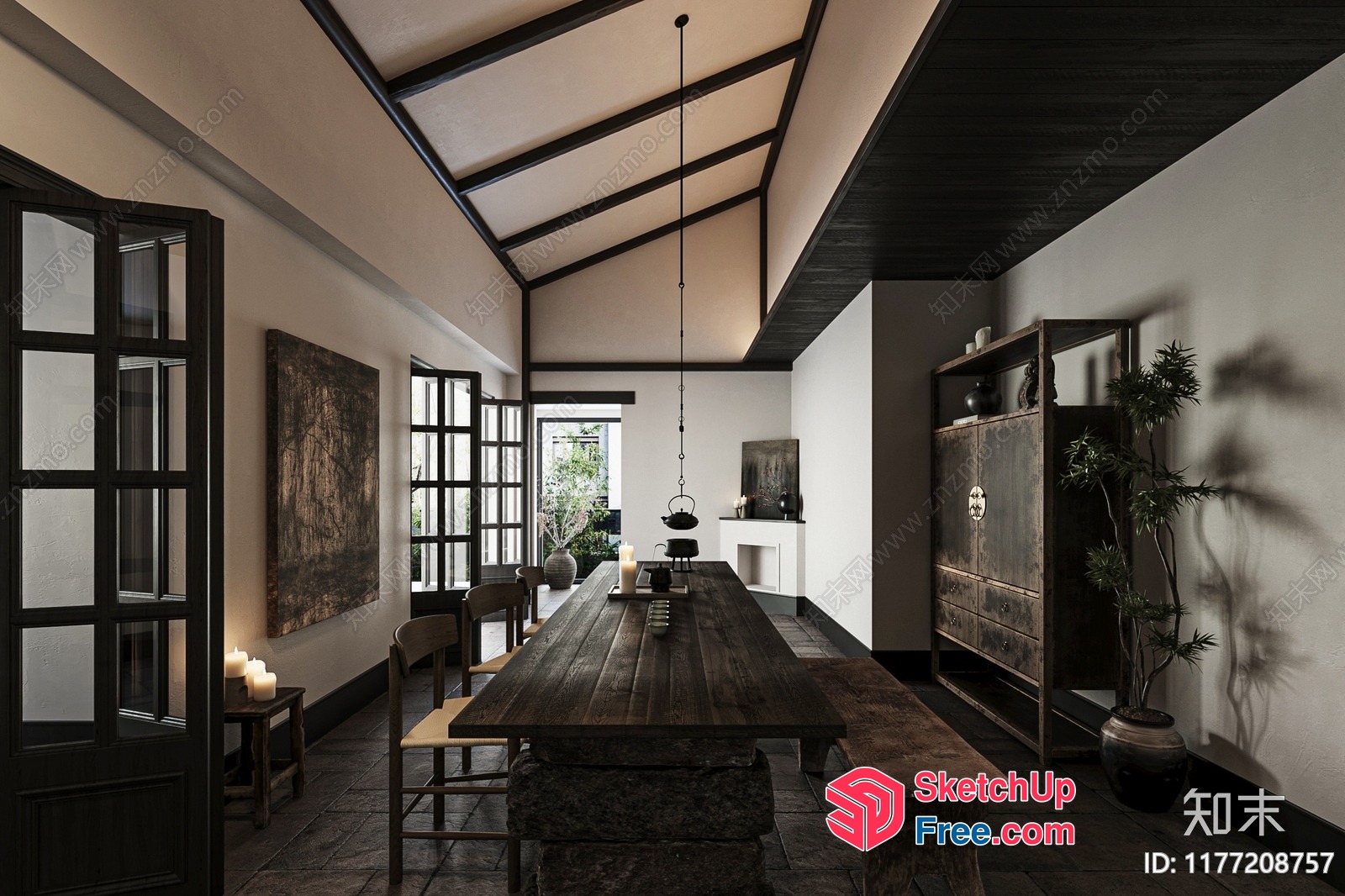 Elegant And Cozy Modern Japanese Style Dining Room 3D SketchUp File