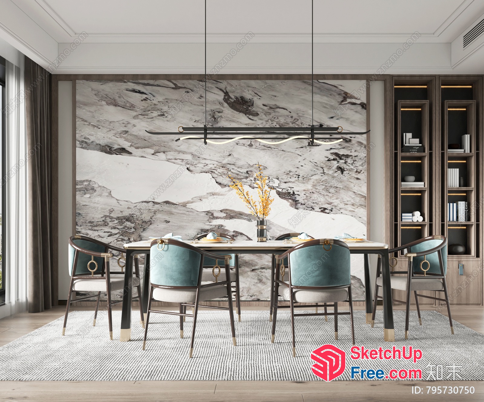 Elegant Dining Room With Modern Lighting 3D SketchUp File