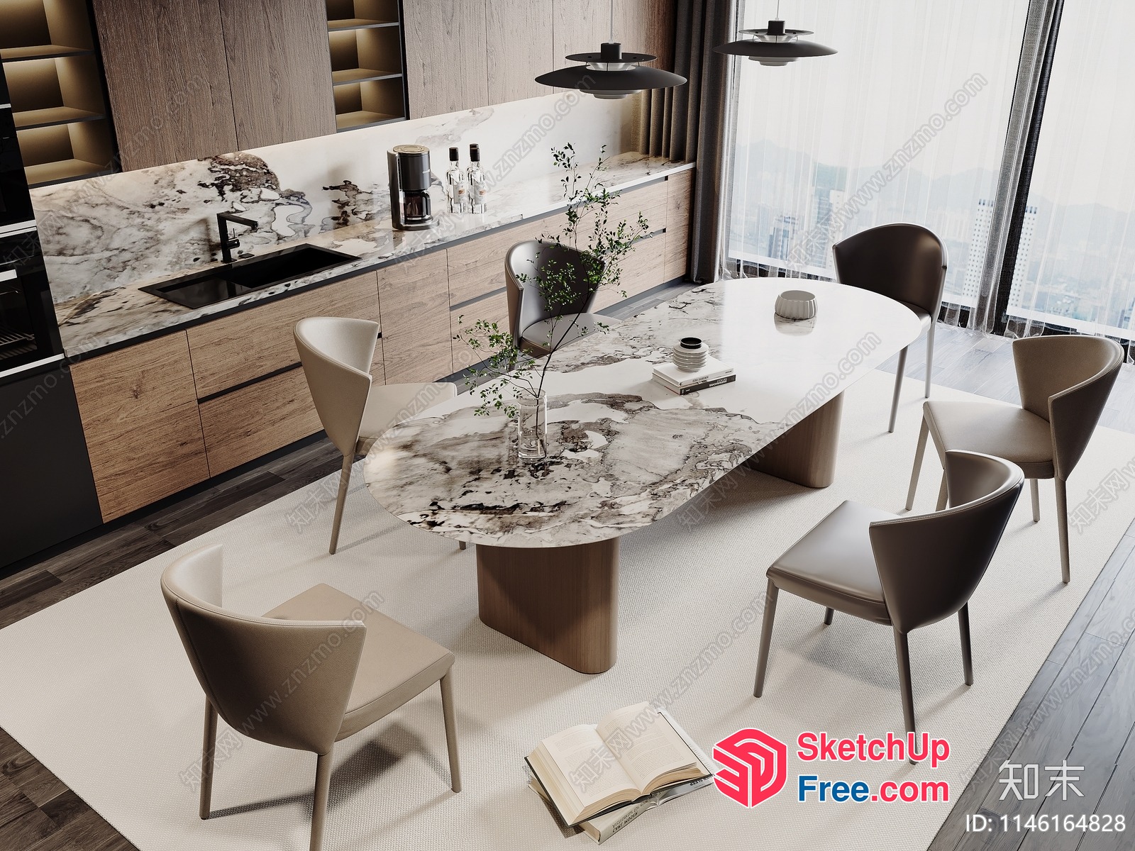 Modern Minimalist Interior With Natural Wood And Marble Accents 3D SketchUp File