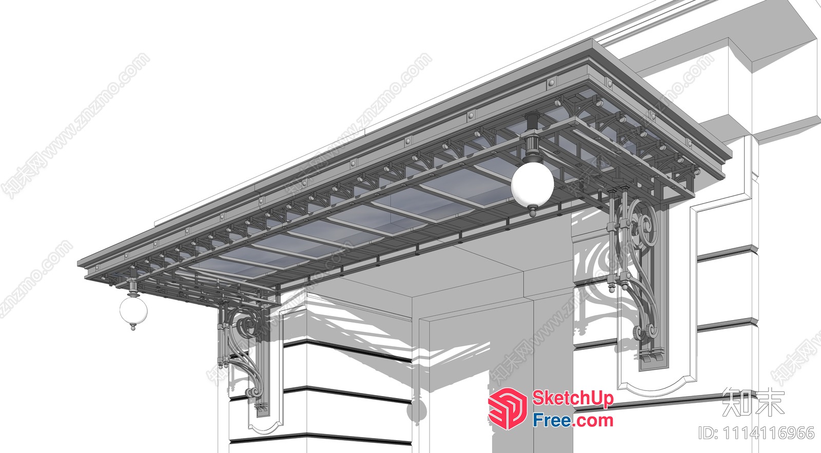 Roof Synthesis With Ornate Pillars And Lanterns 3D SketchUp File