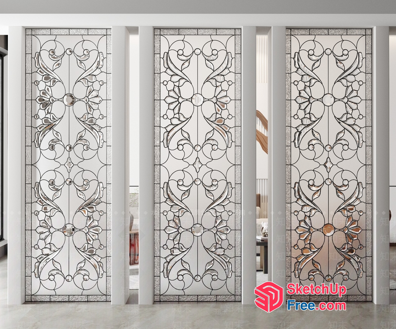 Elegant Stained Glass Partition Screen 3D SketchUp File