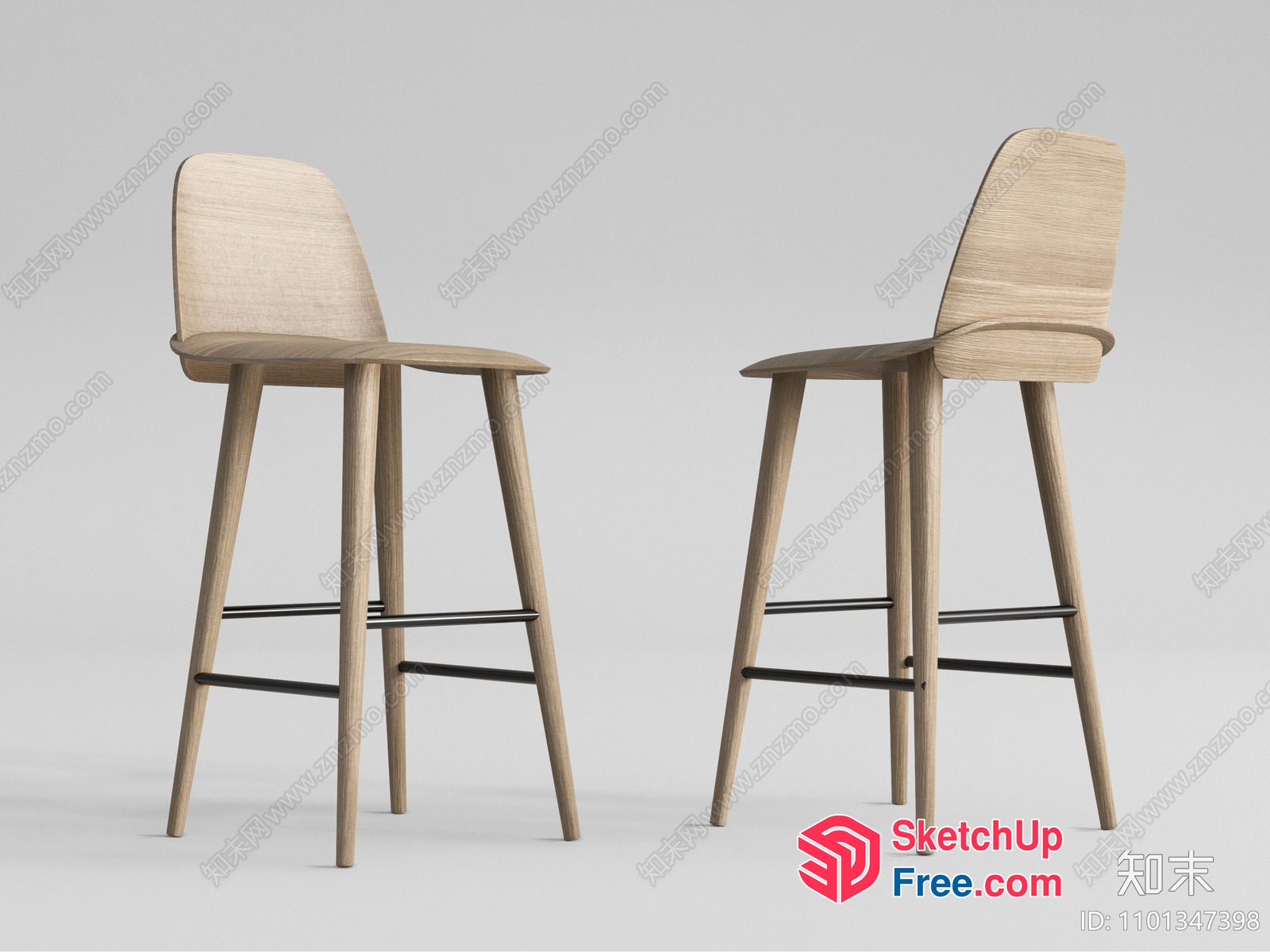 Bar Stools With Wooden Legs And Backrests 3D SketchUp File