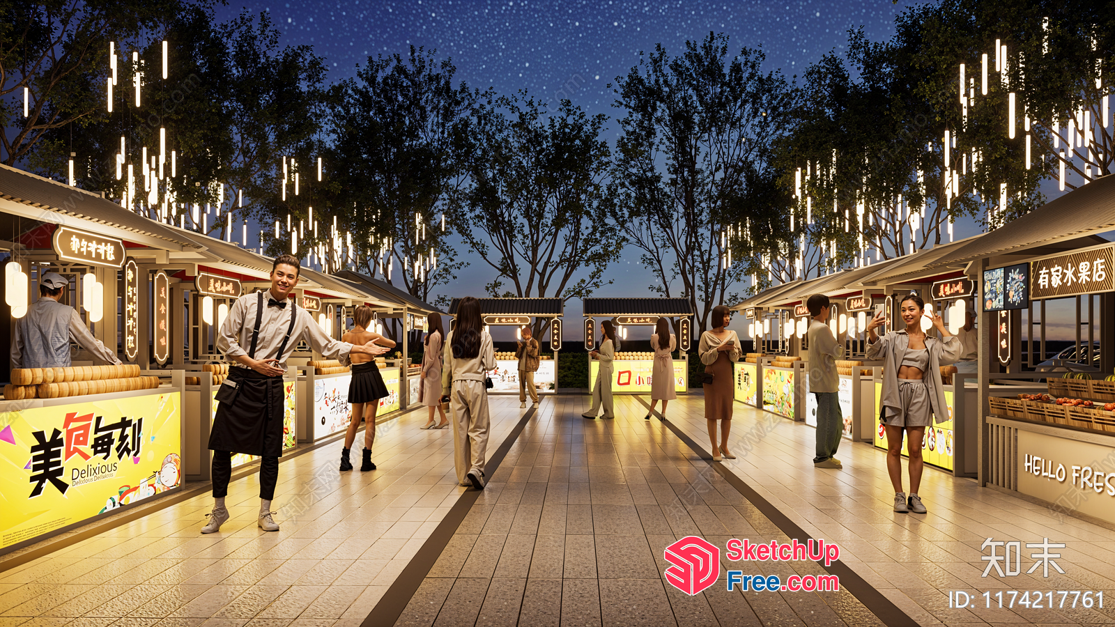 Night Market Food Stalls And Shops 3D SketchUp File
