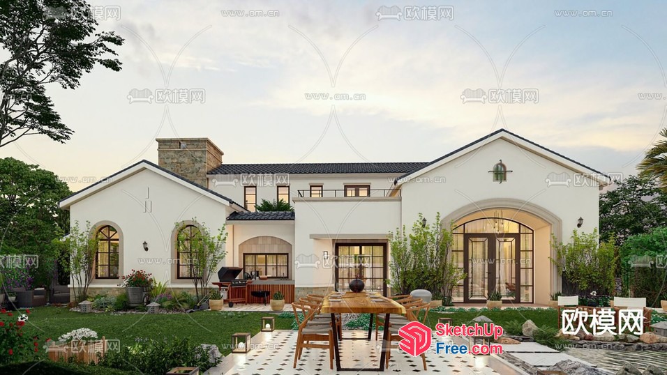 European Style Villa With A Spacious Garden 3D SketchUp File