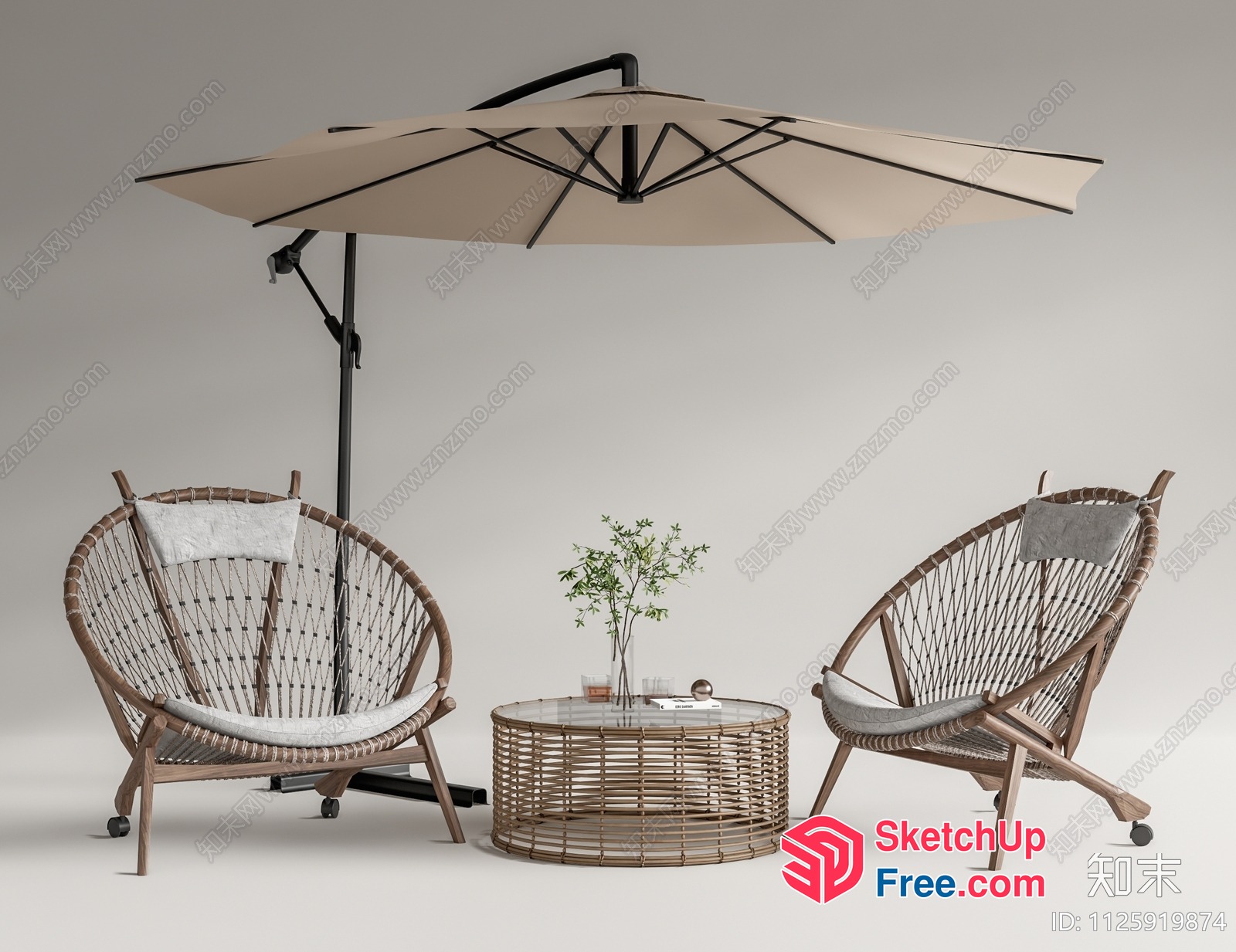 Two Elegant Chairs And Table With Umbrella 3D SketchUp File