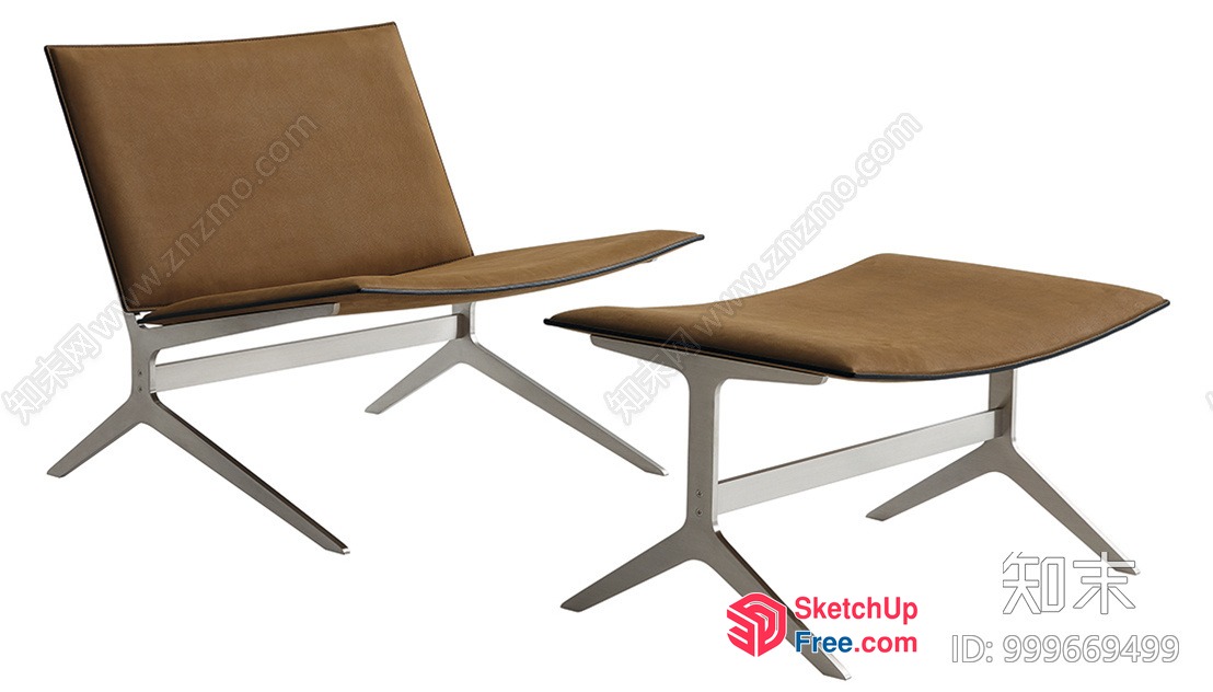 Modern Tan Leather Lounge Chair With Matching Ottoman 3D SketchUp File