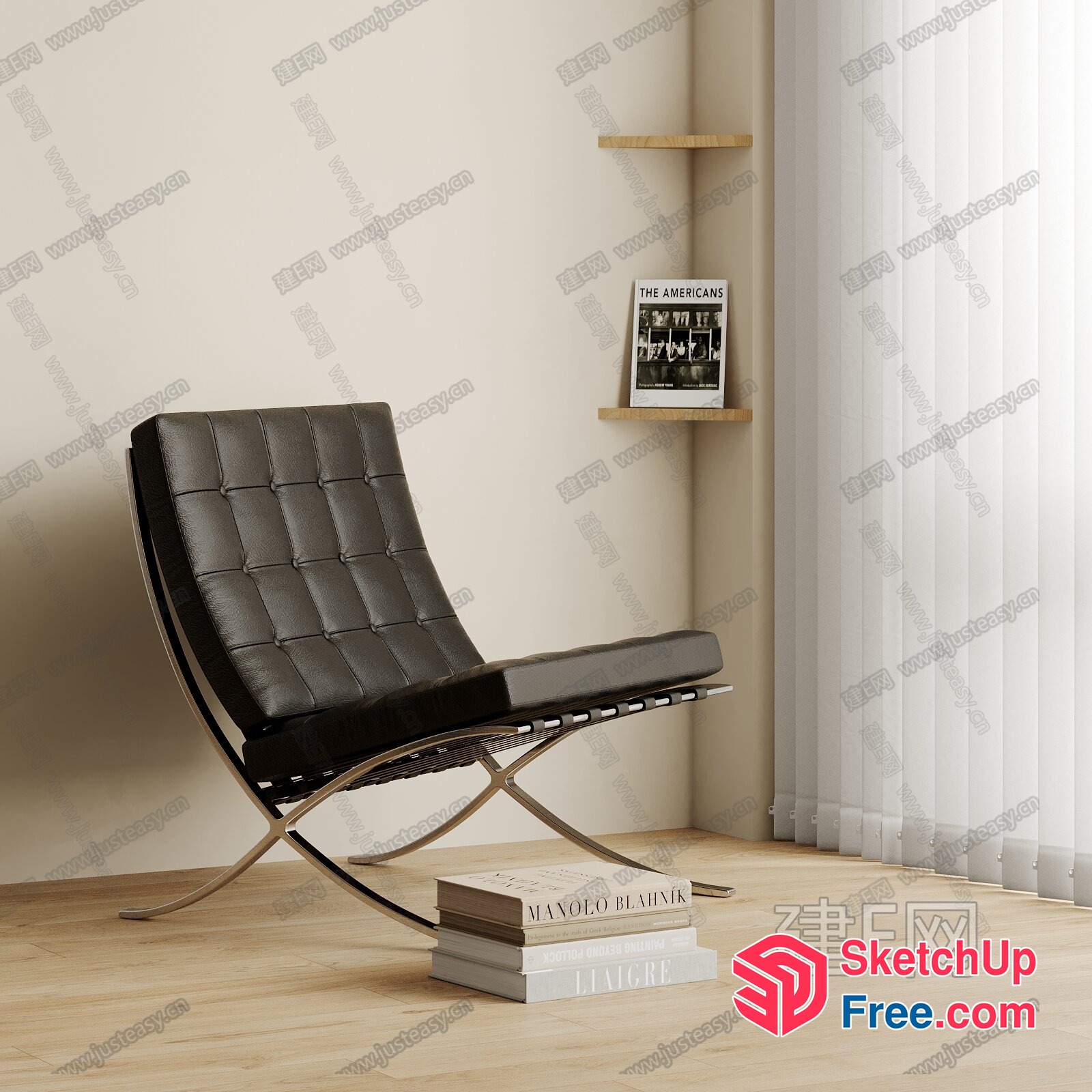 Modern Minimalist Leather Chair In A Neutral Room 3D SketchUp File