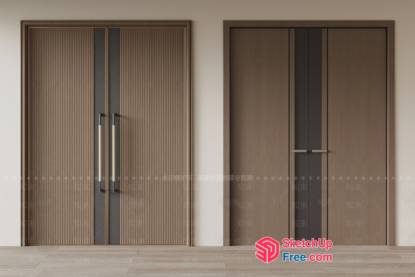 Modern Doors With Sleek Handles And Wood Paneling 3D SketchUp File