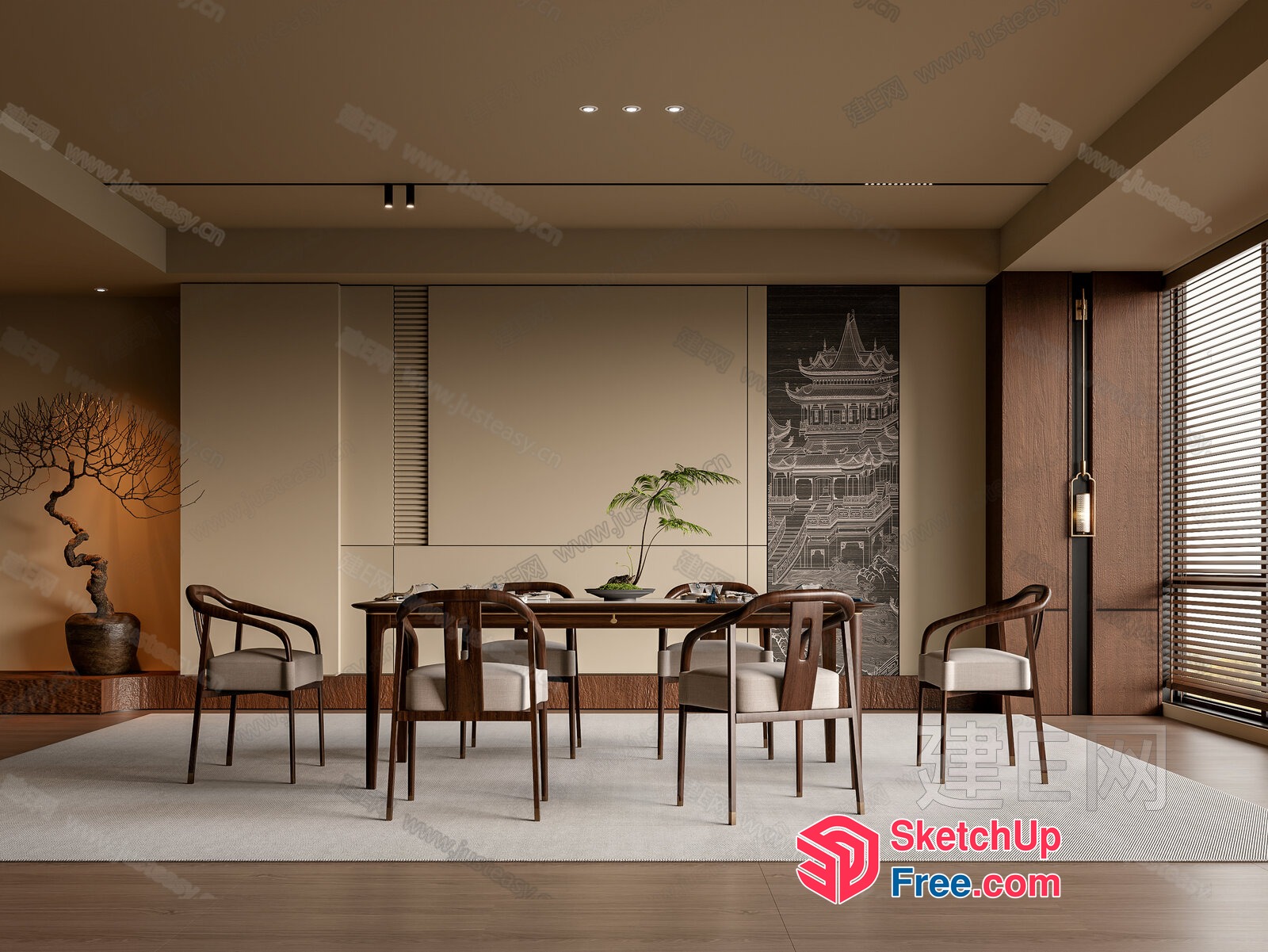 Elegant Asian-Inspired Dining Room With Traditional Decor 3D SketchUp File