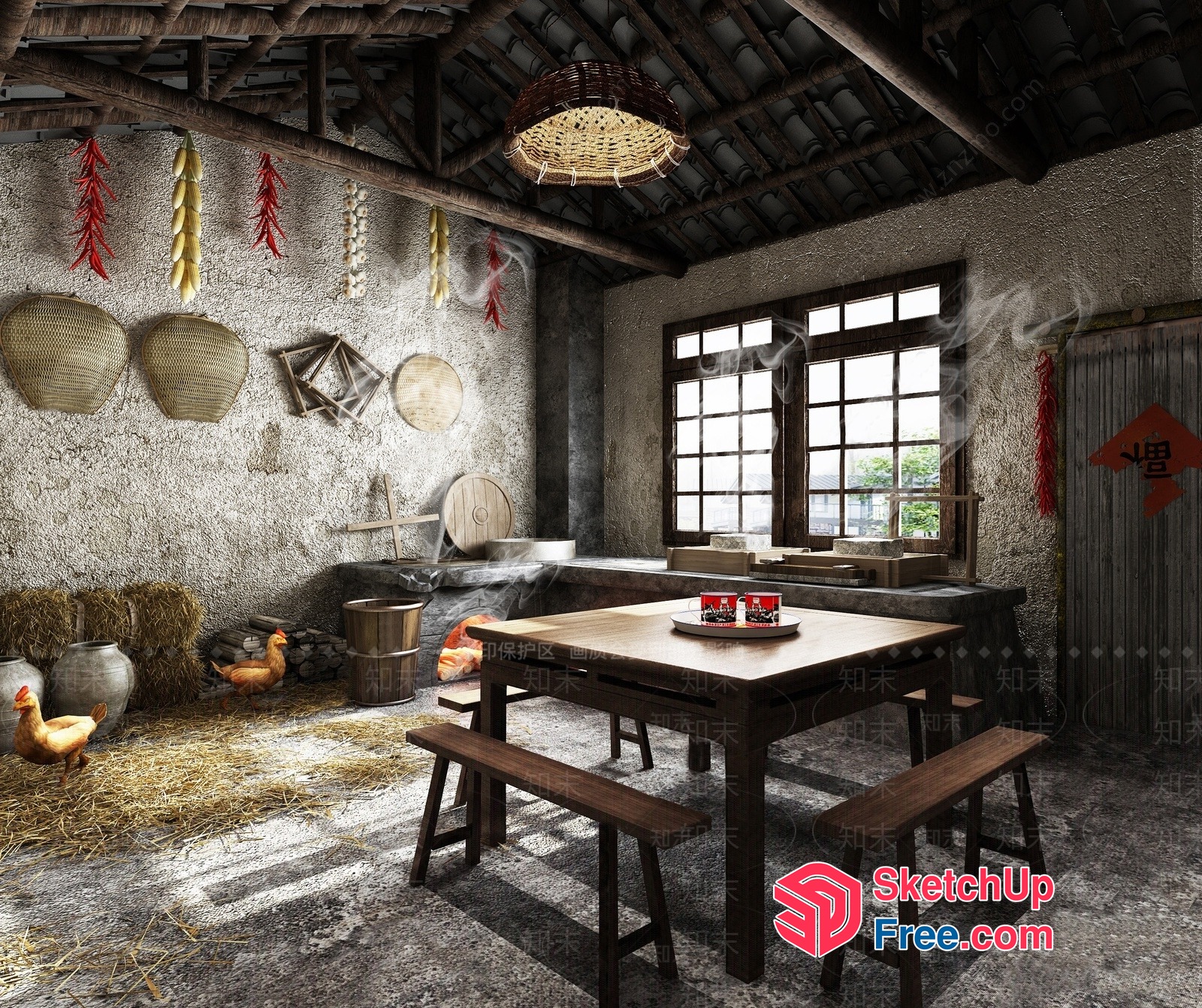 Traditional Asian Village Interior 3D SketchUp File