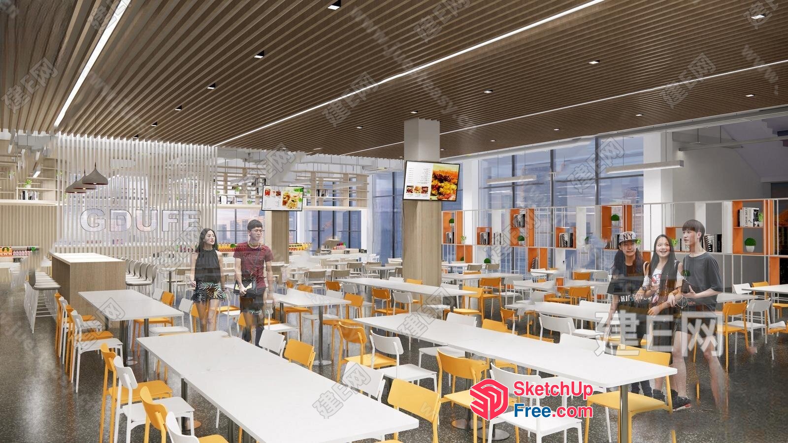 Modern Commercial Space With Sleek Dining Area 3D SketchUp File