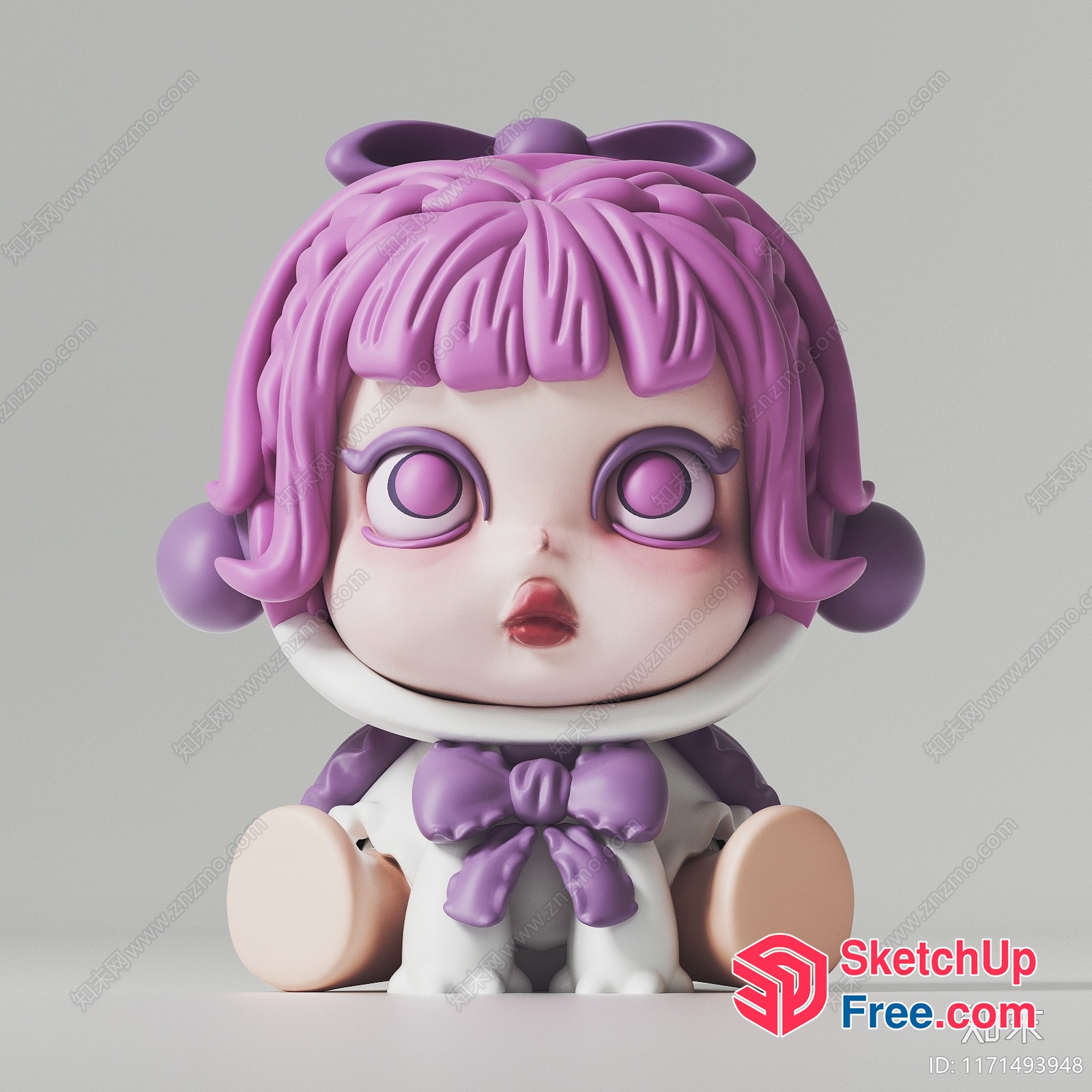 Adorable Cartoon Character With Purple Hair 3D SketchUp File