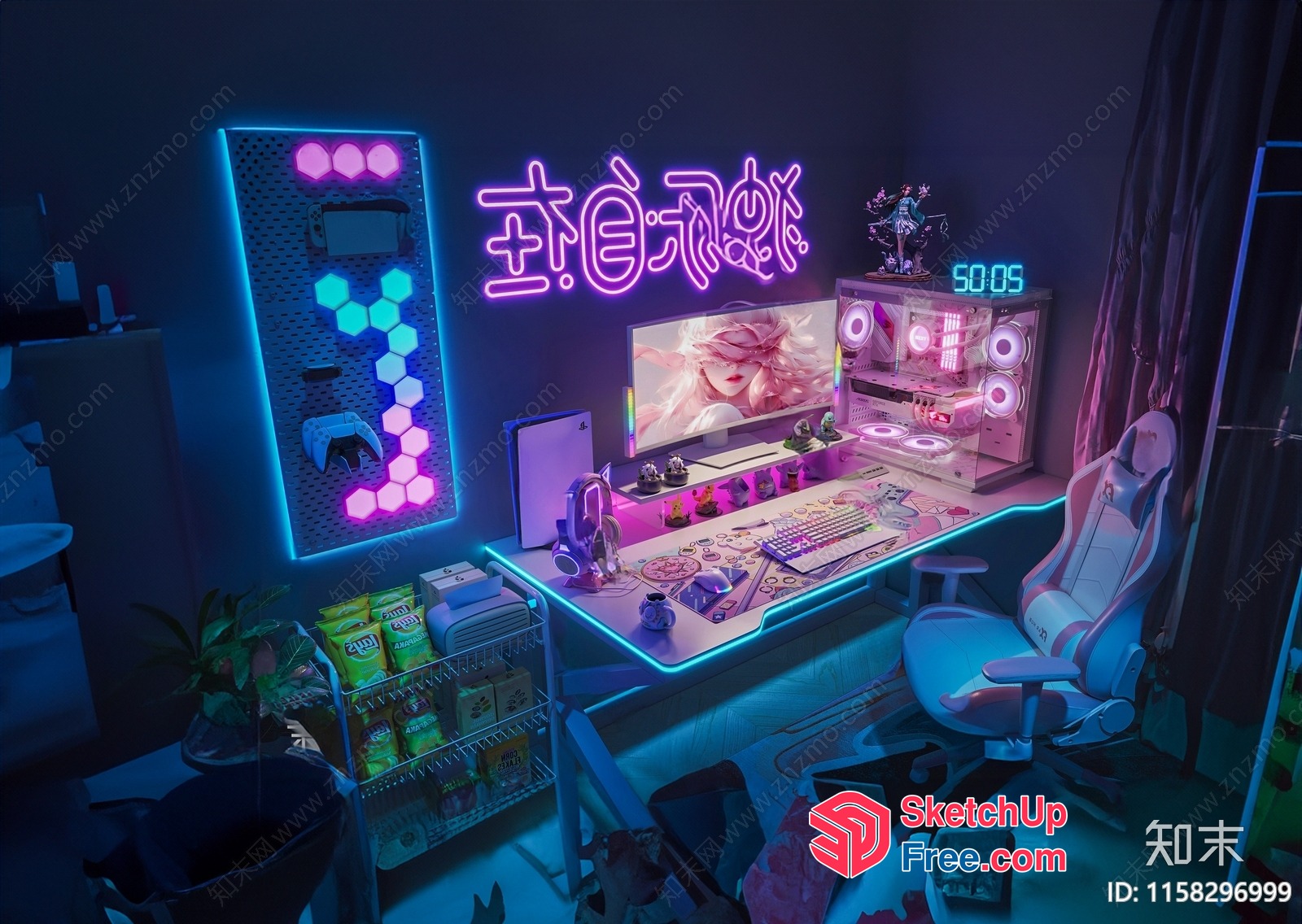 Futuristic Neon Gaming Room 3D SketchUp File