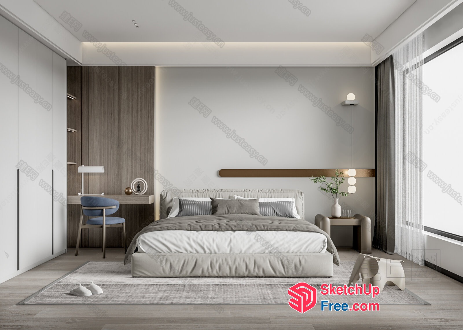 Minimalist Modern Bedroom With Neutral Color Scheme 3D SketchUp File