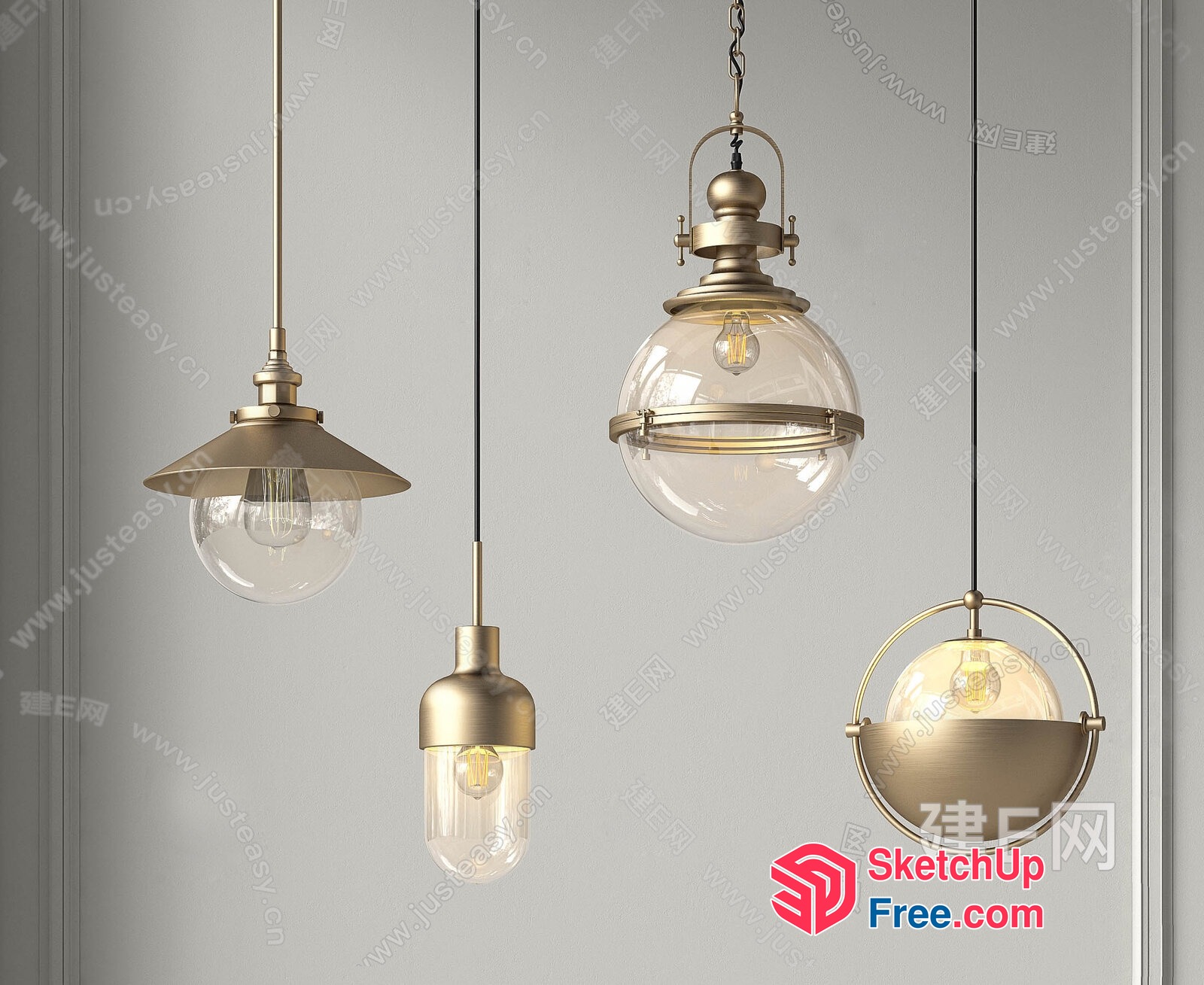 Elegant Gold Pendant Lights 3D SketchUp File