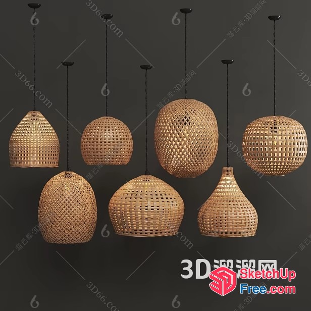 Elegant Woven Rattan Light Fixtures 3D SketchUp File