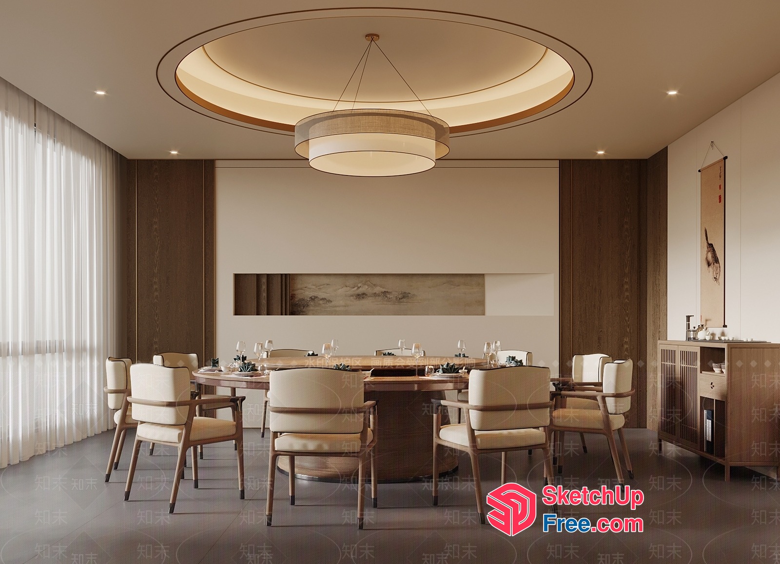 Elegant Modern Dining Room With Large Chandelier 3D SketchUp File