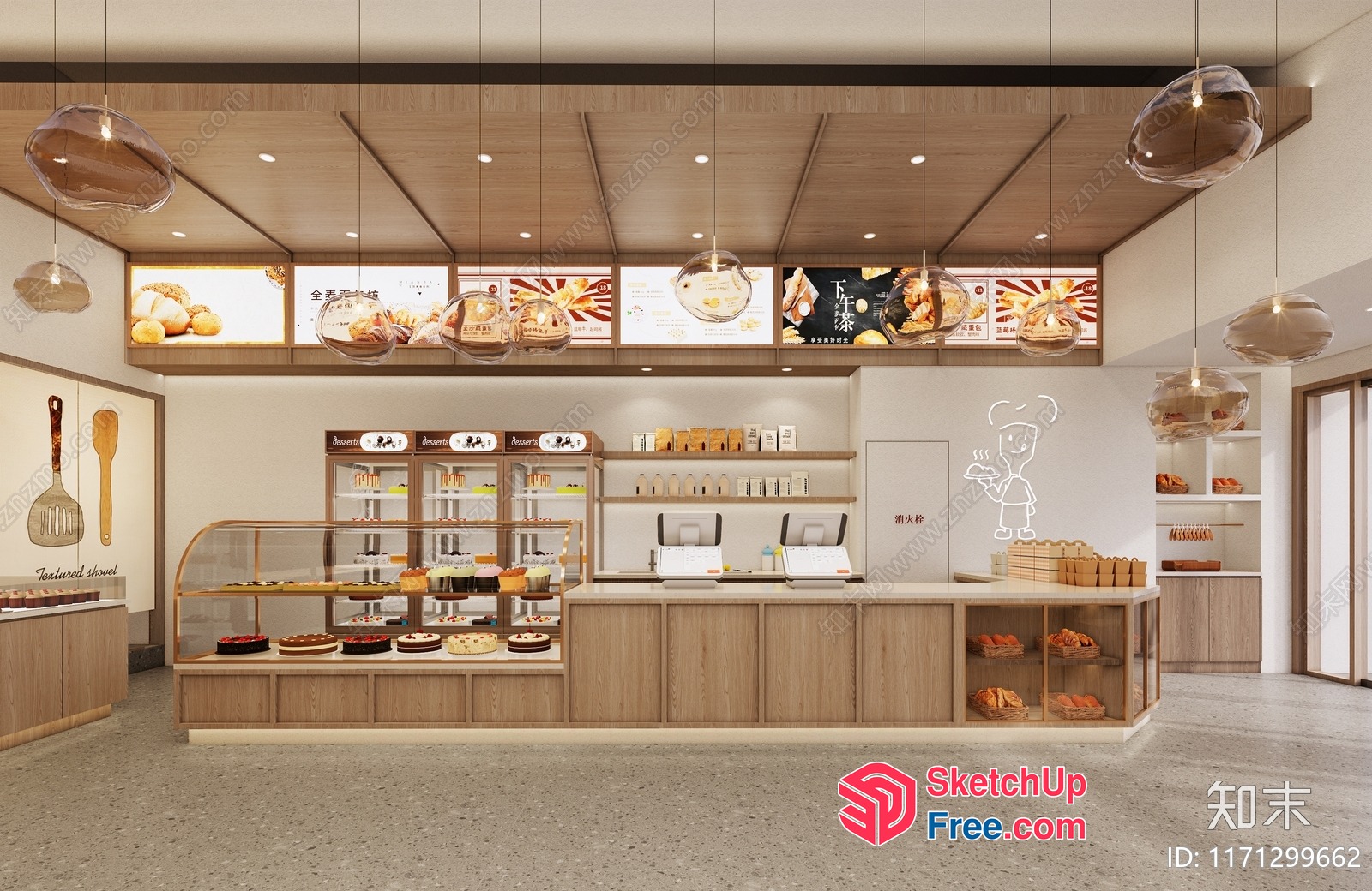 Modern Bakery Interior With Glass Display Cases And Wooden Accents 3D SketchUp File