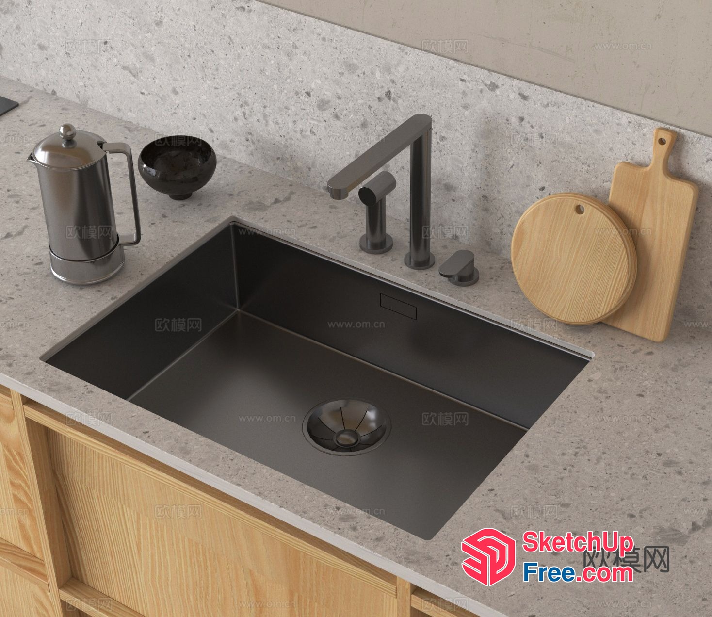 Modern Kitchen Sink And Faucet With Marble Countertop 3D SketchUp File