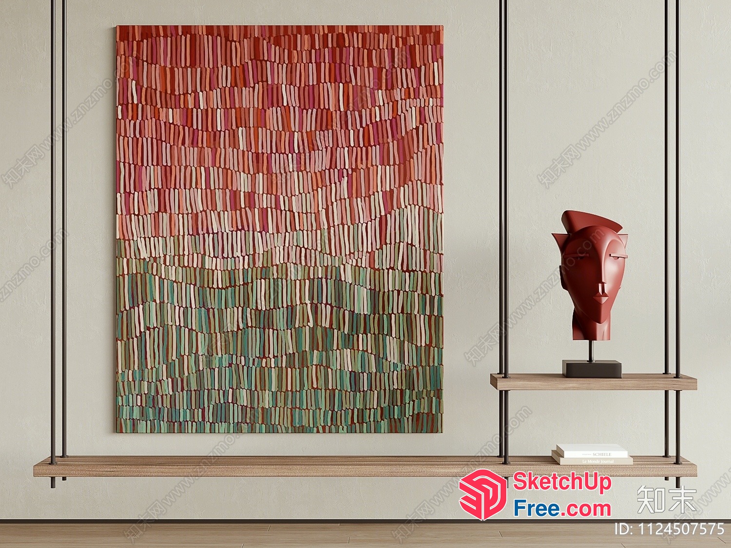 Modern Abstract Artwork With Abstract Sculpture And Wooden Shelf 3D SketchUp File