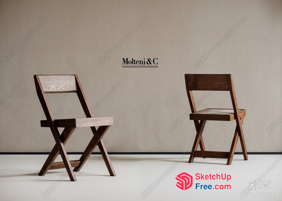 Two Wooden Chairs In A Minimalist Setting 3D SketchUp File