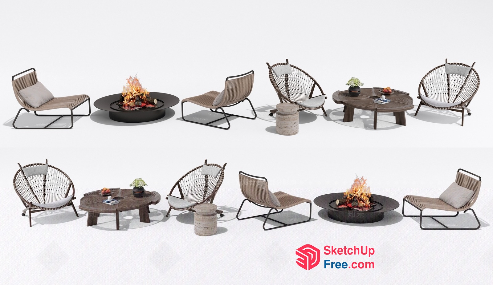 Cozy Outdoor Seating Area With Fire Pit And Rattan Furniture 3D SketchUp File