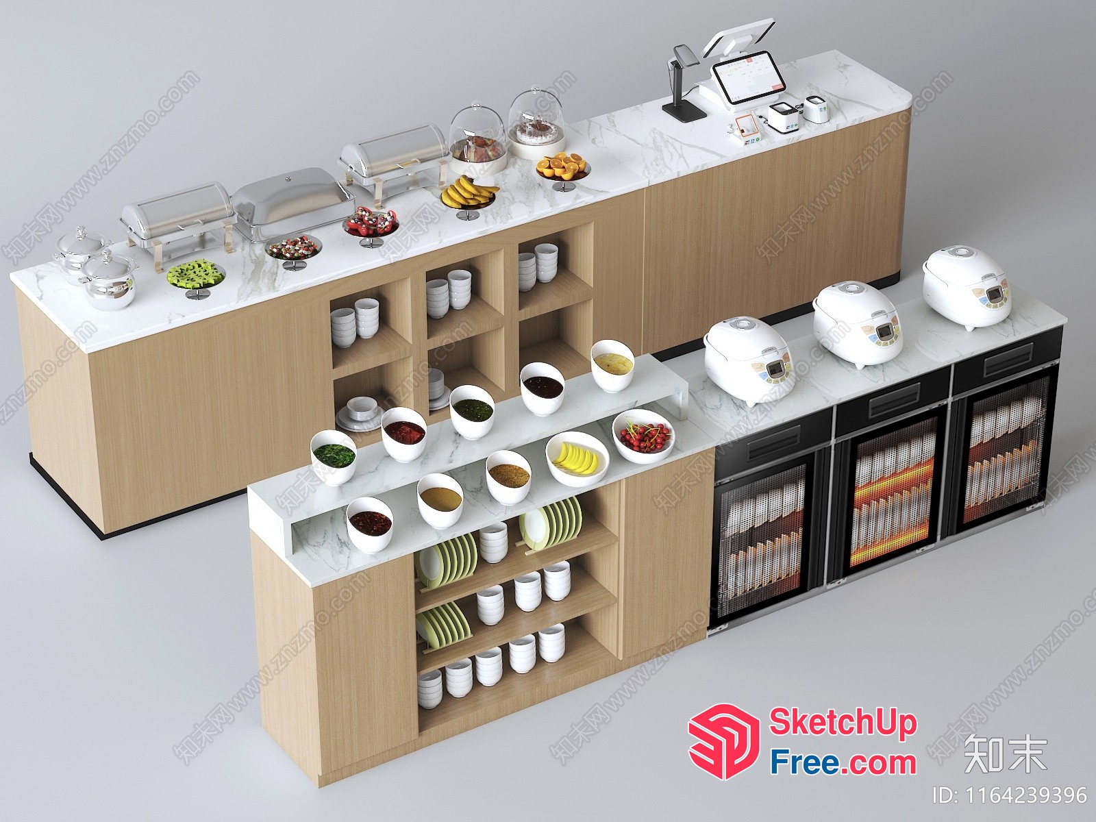 Modern Buffet Counter With Diverse Food Options 3D SketchUp File