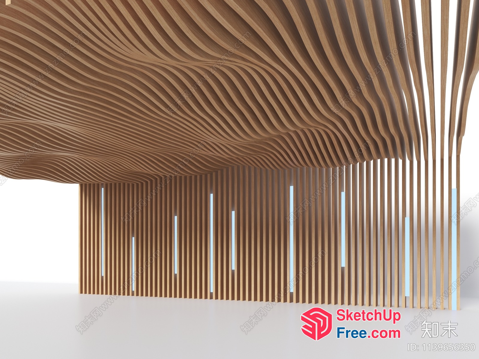 Modern Wood Ceiling And Partition Screen Design 3D SketchUp File