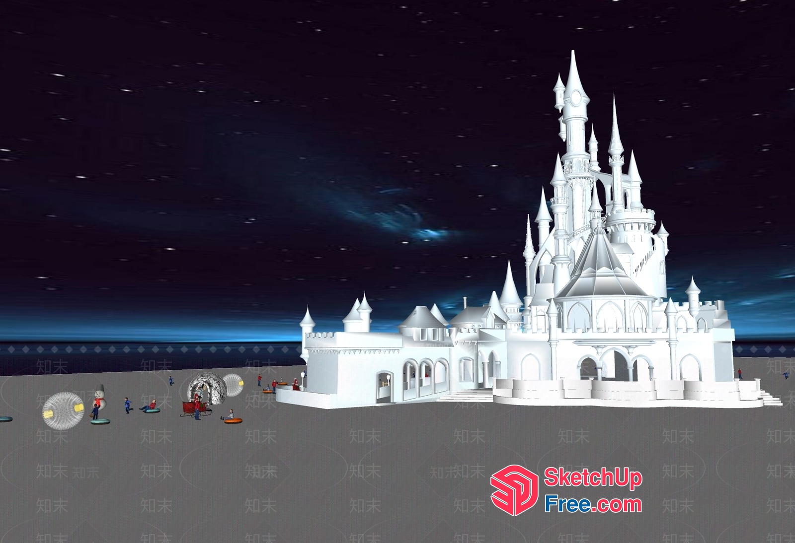 A Majestic White Castle Under The Starry Night Sky 3D SketchUp File