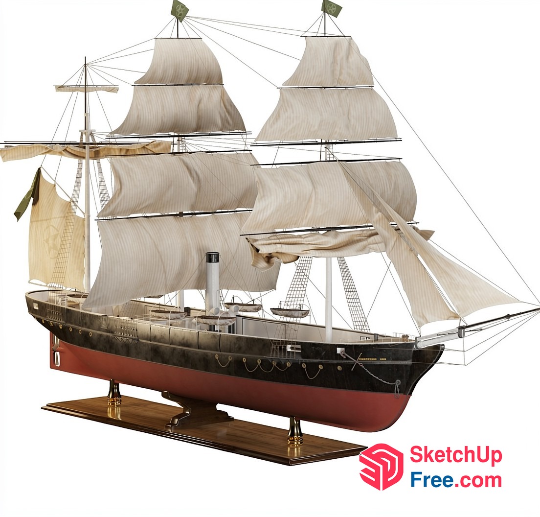 Detailed Model Ship With Sails And Masts 3D SketchUp File
