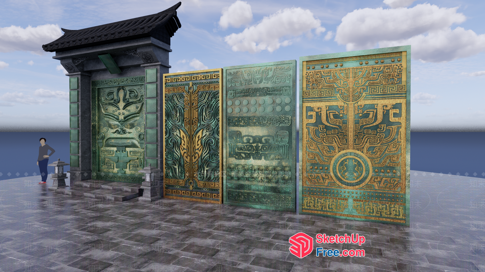 Ancient Chinese Temple Doors 3D SketchUp File