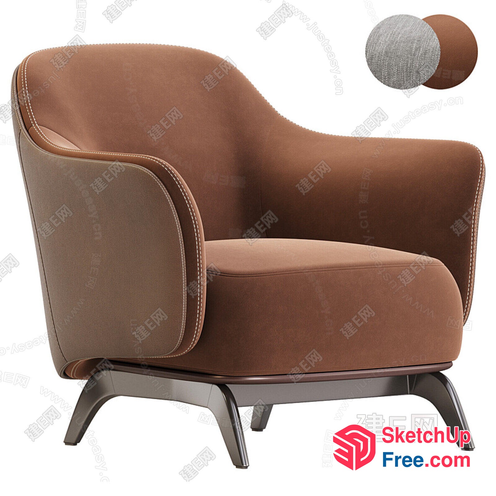 Stylish Armchair With Brown And Gray Upholstery 3D SketchUp File